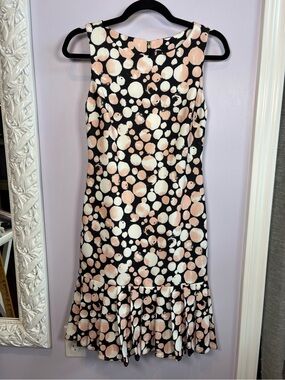 DKNY Black Dress with Peach & Cream Polka Dot Print Size 2 NWT